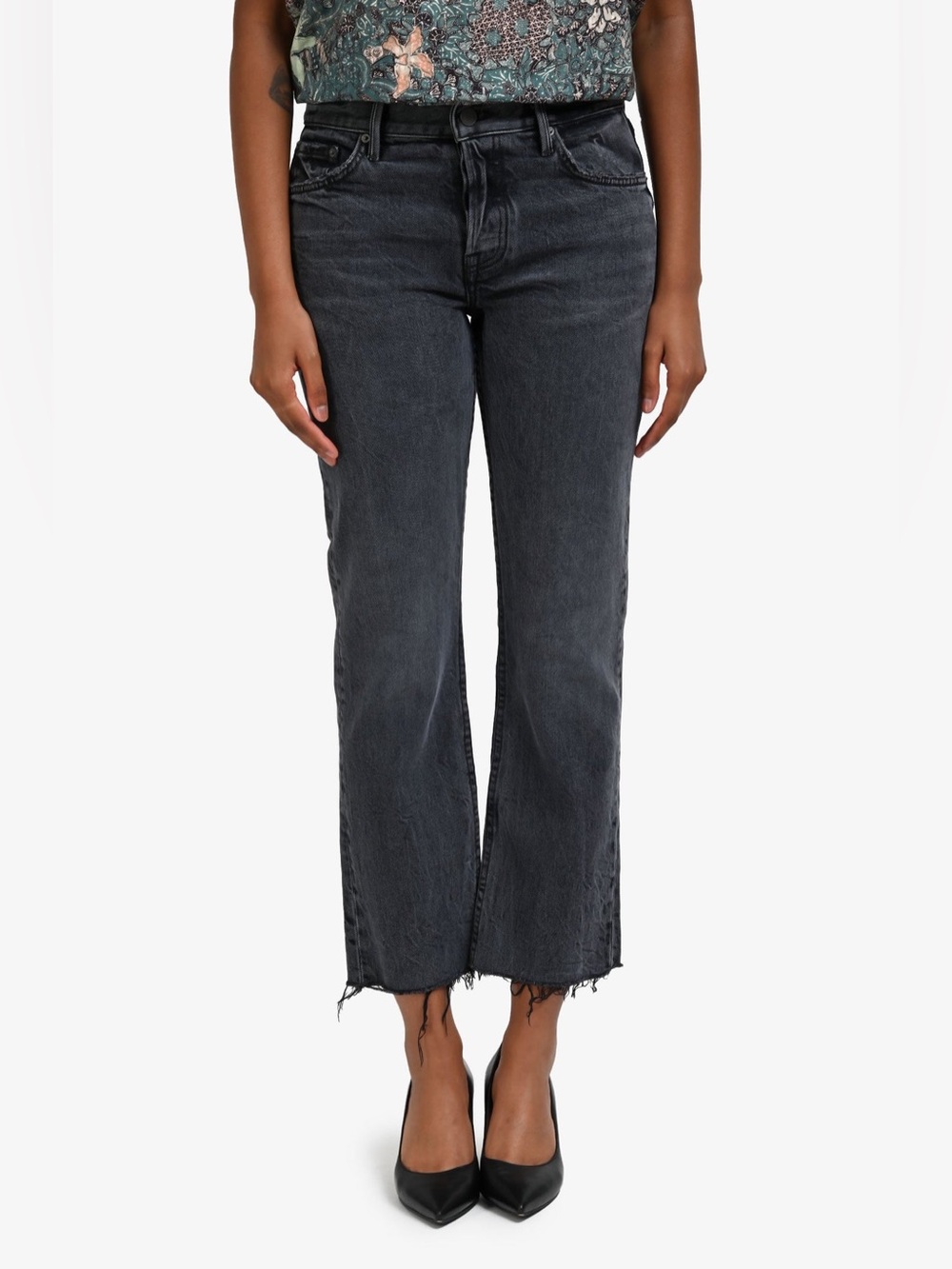 GRLFRND Grey Distressed Hem High Rise Jeans